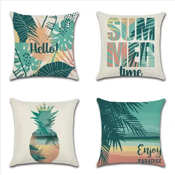 

Tropic Plant Printed Cushion Cover Pineapple Pattern Throw Pillow Cover Case Summer Green Palm Leaf Sofa Bed Decor Pillowcase