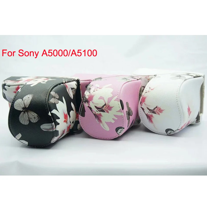 

New Arrival Butterfly Pattern PU Camera Bag Case with Shoulder Strap Camera Hard Case Cover for Sony A5000 A5100