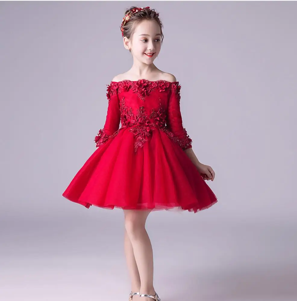 Glizt Red Tulle Strapless Flower Girl Dress for Wedding Party Pageant