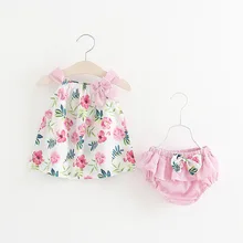Baby Girls Dress+Underwear Infant Baby Party Dress For Girl First Birthday Baptism Clothes Summer Print Flower Clothes set