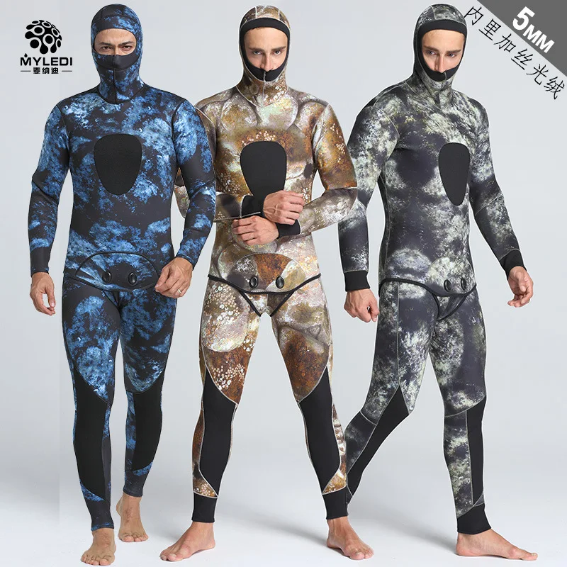 Mens 5mm wetsuit camouflage two pieces of men's waterproof warm warm