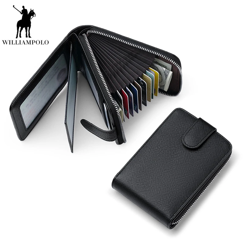 

Williampolo Wallet Men Unisex Credit Card Holder Genuine Leather Business Pocket Zipper Buckle Purse portefeuille homme PL282