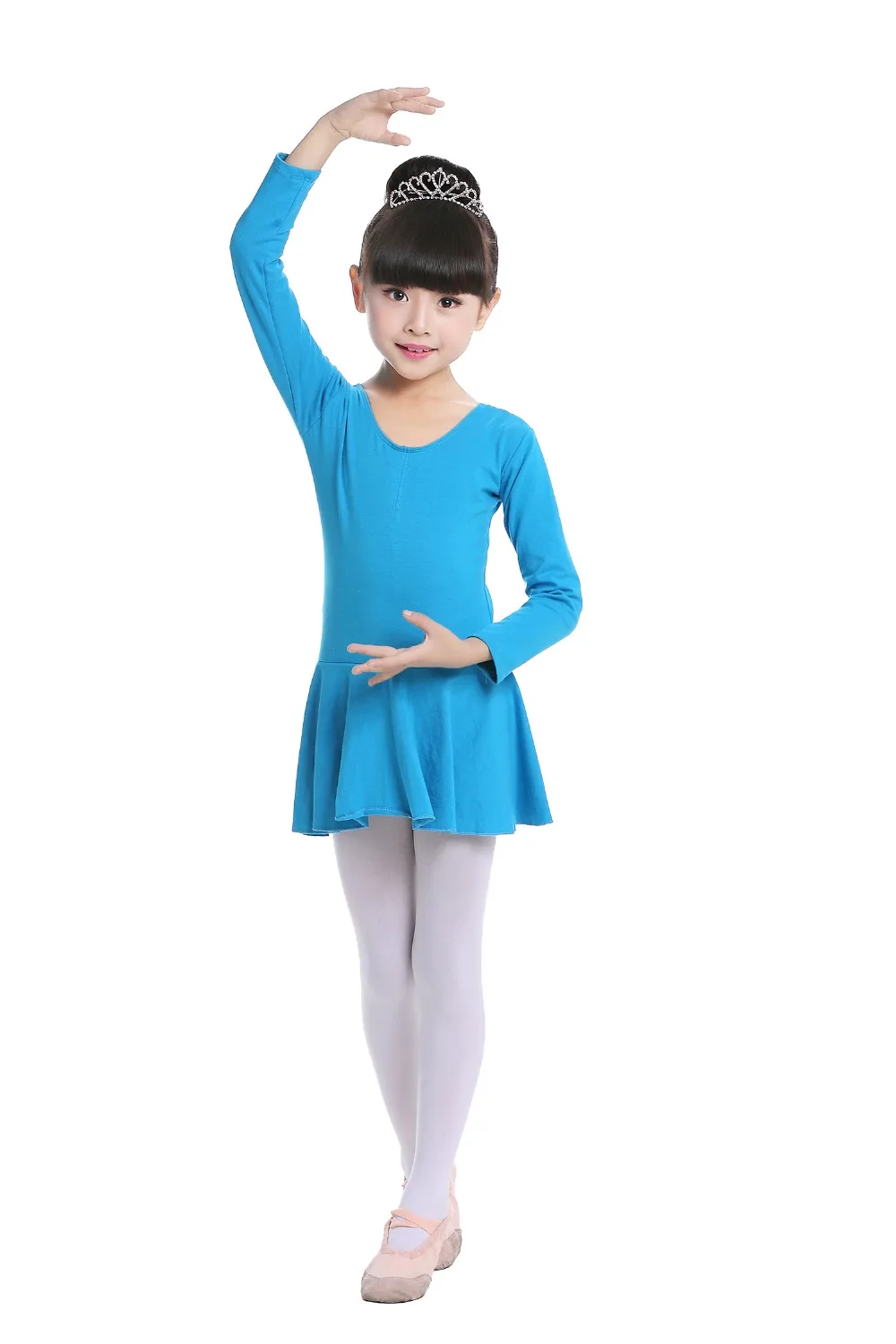 Pink Cotton Formal Ballet Dress for Girls Long Sleeves Shiny Ballet leotard for Dance Kids Gymnastics Professional Tutu Dress (14)