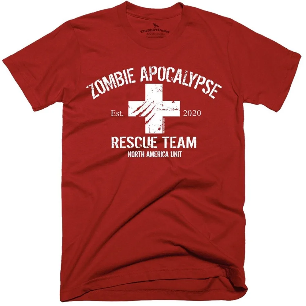 Unusual T Shirts Zombie Apocalypse Rescue Team T Shirt O Neck Men Short