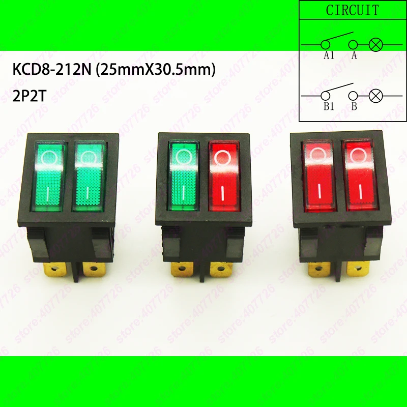 1 шт. KCD8-6PIN двойной кулисный переключатель включения-выключения Seesaw лодка выключатель питания с 220 В Красный Зеленый светильник 25 мм x 30,5 мм с водонепроницаемой крышкой