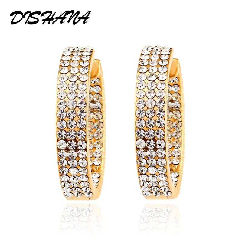 

Fashion Big Round Rhinestone Hoop Earrings Elegant Simple Pierced White Gold/Gold 2 Colors For Party Fine Jewelry(E0085)