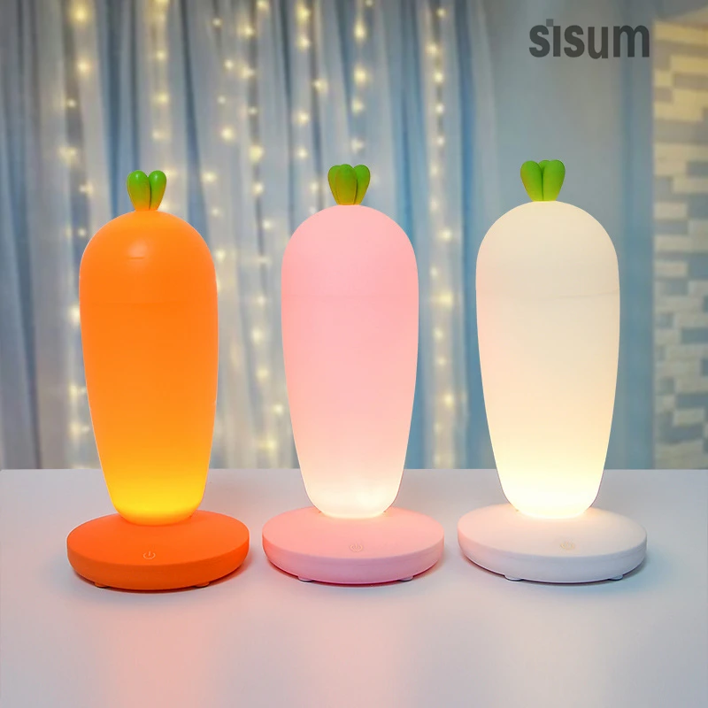 

2018 Ins Hot Carrot Rabbit Children LED Dimmable Bedside Table Lamp LED rabbit Radish Night Light Babe Creative Gift