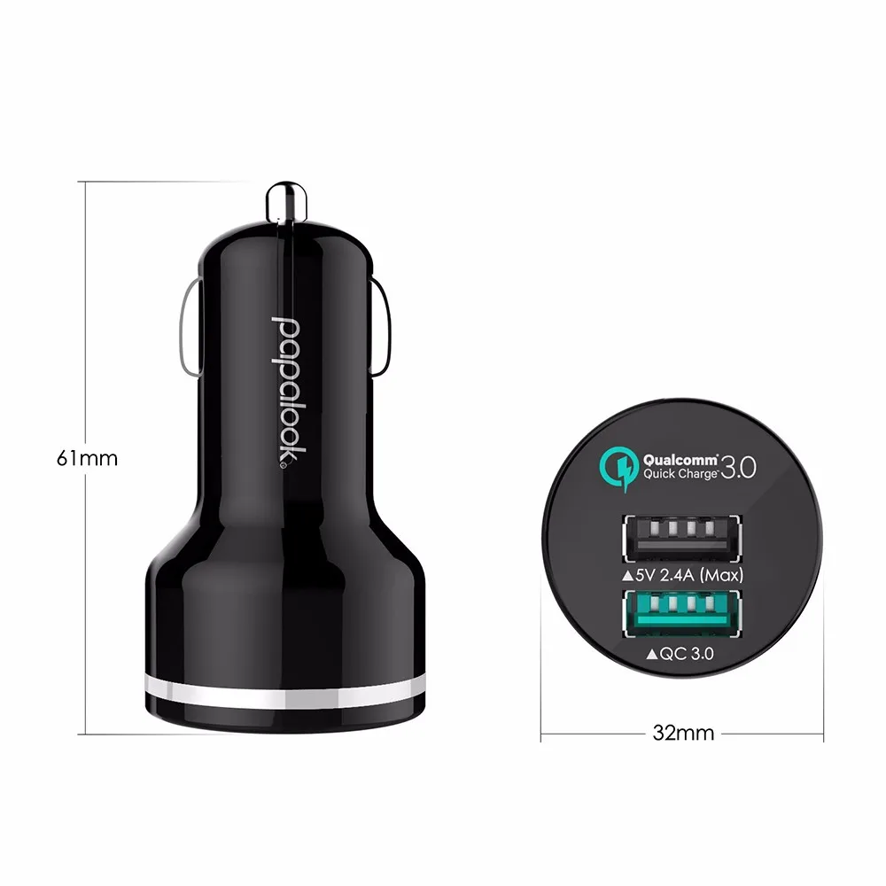 Papalook المزدوج USB شاحن سيارة للجوال هاتف لوحي شاحن سريع سريعة تهمة QC 3.0 سيارة مهايئ شاحن الهاتف في السيارة 12 V