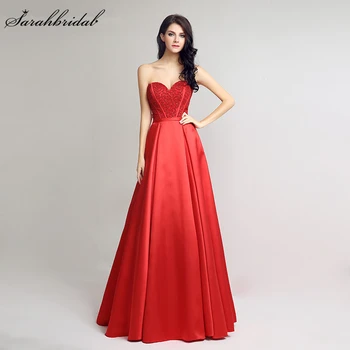

Sexy Long Evening Dresses Red Sweetheart Open Back Lace Up New Crystal Beading Prom Party Gown Vestido De Noiva LSX231