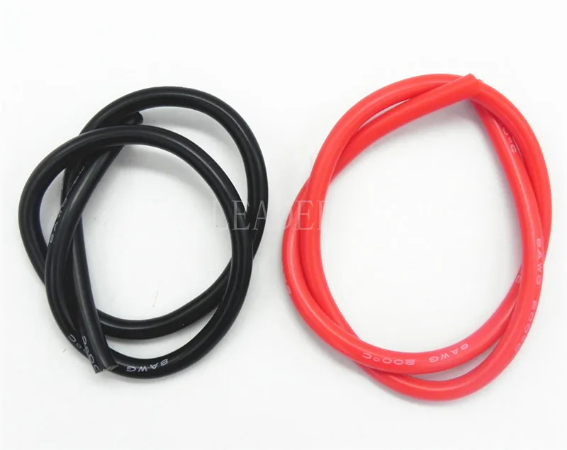 

1 Meter Black+1 Meter Red 8AWG/ 10AWG High Temperature Soft Silicone Cable Silica Gel Wire Heatproof Tinned Copper Power Cable