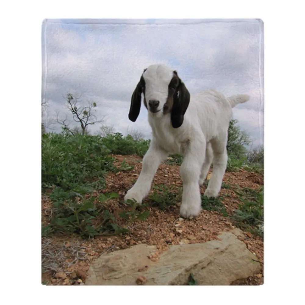 Custom Creative Design Blanket Kid Goat On Hill Soft Fleece Throw Blanket for Sofa Bed Car Couch