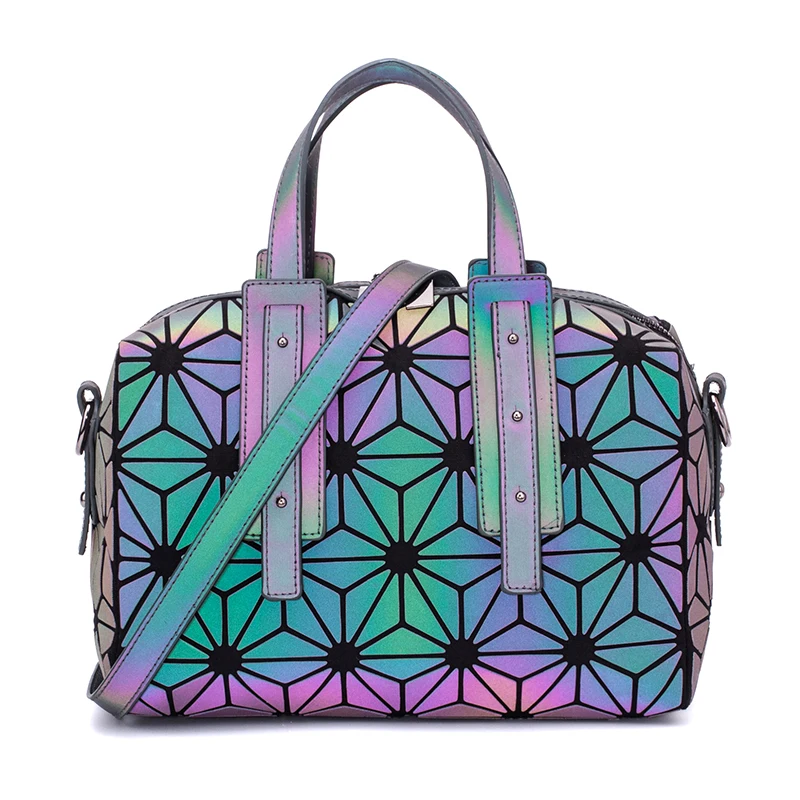 Модная светящаяся сумка через плечо для женщин, Бостонская сумка, сумки, геометрические клетчатые сумки на плечо, Женская Складная Повседневная Сумка-тоут с бриллиантами