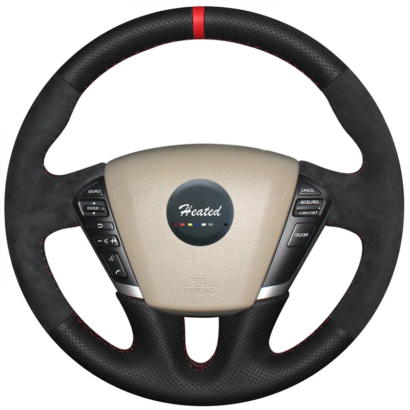 Black Leather Black Suede Car Steering Wheel Cover for Nissan Teana 2008 -2012 Murano