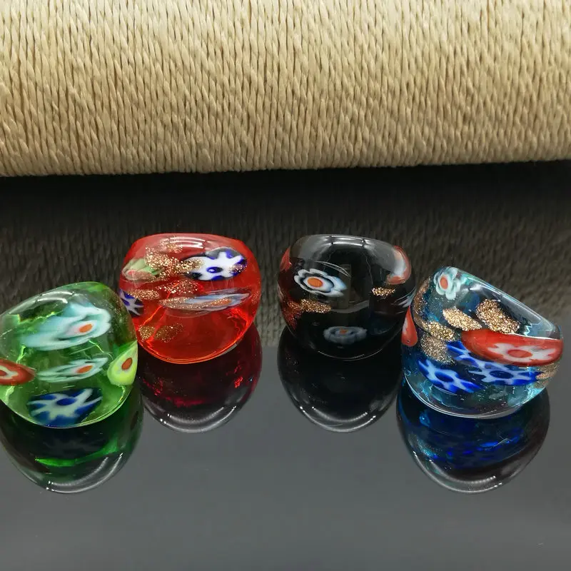 

Wholesale 8Pcs Mix Color Lampwork Glass Murano Rings 17-19mm