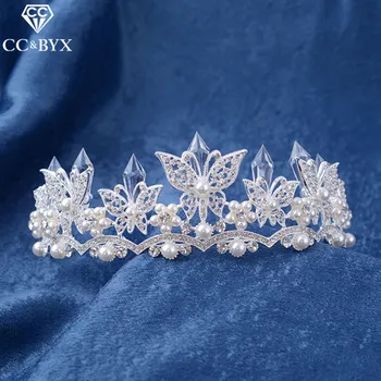 

CC Tiaras And Crowns Hairbands Pearl Butterfuly Shape Engagement Wedding Hair Accessories For Bride Romantic Party Jewelry HG660