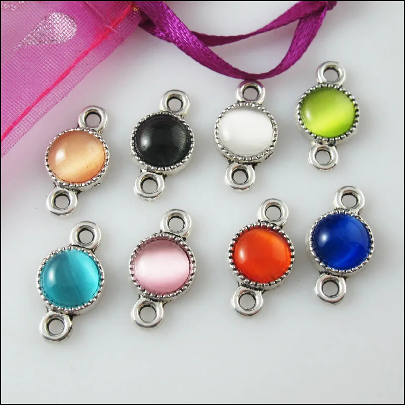 8Pcs Mixed Retro Tibetan Silver Tone Acrylic Oval Charms Pendants 9x16.5mm