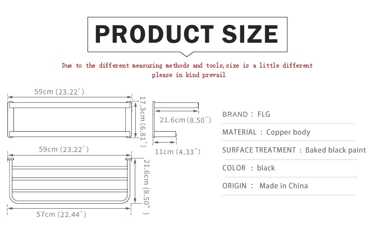 FLG настенное полотенце Аксессуары для ванны черный вешалка для полотенец для ванной комнаты латунные вешалки для полотенец для ванной