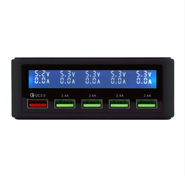 Многопортовое 5USB зарядное устройство для смартфона QC3.0 Быстрая зарядка lcd точный экран цифровой дисплей зарядка 40 Вт Зарядное устройство