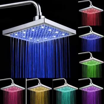 

LED Colorful Shower Head Colorful Color Change Rainfall Shower Head Square Rain Top Shampoo Nozzle Spray Faucet Household 8 Inch