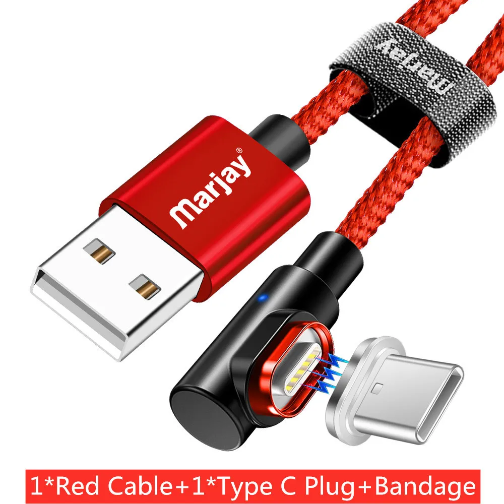 Marjay Магнитный USB кабель 90 градусов 3A быстрое зарядное устройство Micro usb type C кабель для iPhone Samsumg Xiaomi huawei кабели для мобильных телефонов - Цвет: Red For Type-C