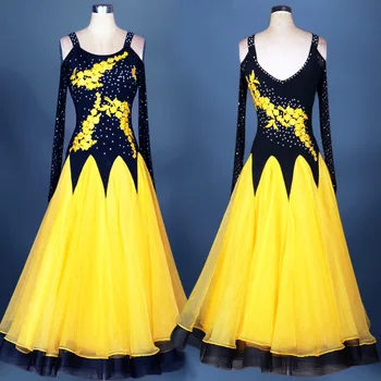 professional womens ballroom dance dresses standard waltz flamenco tango competition dress yellow blue for women girls smooth