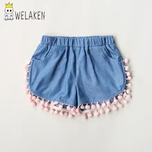 Welaken/Летние повседневные шорты для девочек; джинсовые кружевные шорты; модные милые брюки для девочек; Новинка года