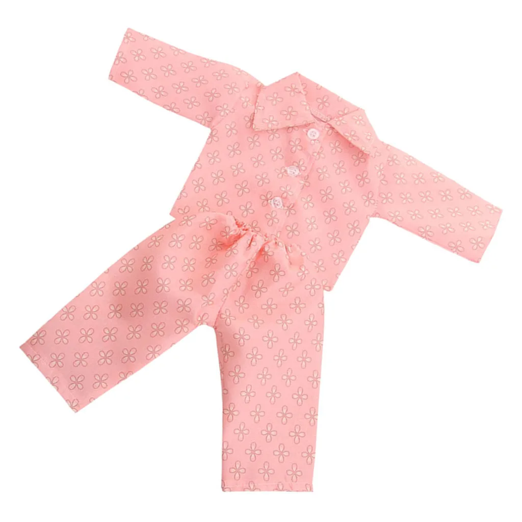 Girl Doll Floral Pajamas Top Pants Clothes for   18inch Dolls Dress up Accessory Girl Gifts Pink