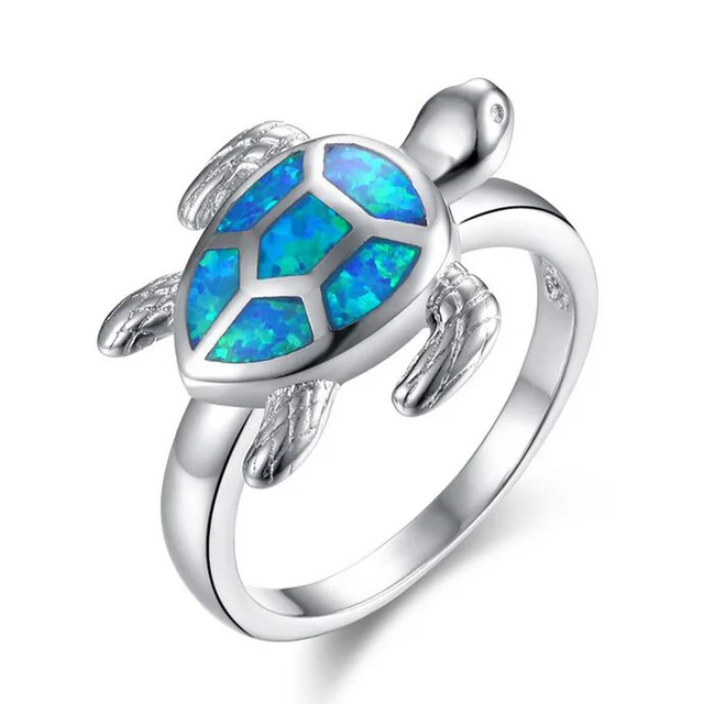 Tortoise Female Blue And White Fire Opal Wedding Ring Fashion Tortoise Female Blue And White Fire Opal Wedding Ring Fashion Animal Vintage Jewelry Rings Women