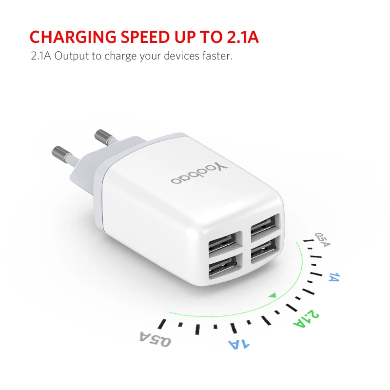 Yoobao зарядное устройство для мобильного телефона USB 4 переходник вилки евро 2.1A