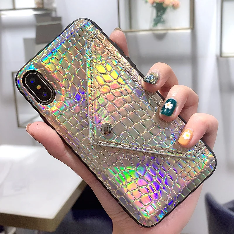 

Luxury Snake Crocodile Pattern Card Pocket Case Bag For iPhone Xs Max 6 6s 7 8 Plus X Xr PU Leather Wallet Holder Back Cover