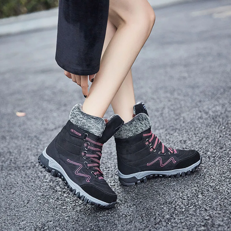 

Ngouxm Winter Women Boots Woman Keep Warm With Fur Suede Leather Outdoor Snow Boots High Top Sneakers Short Plush Shoes