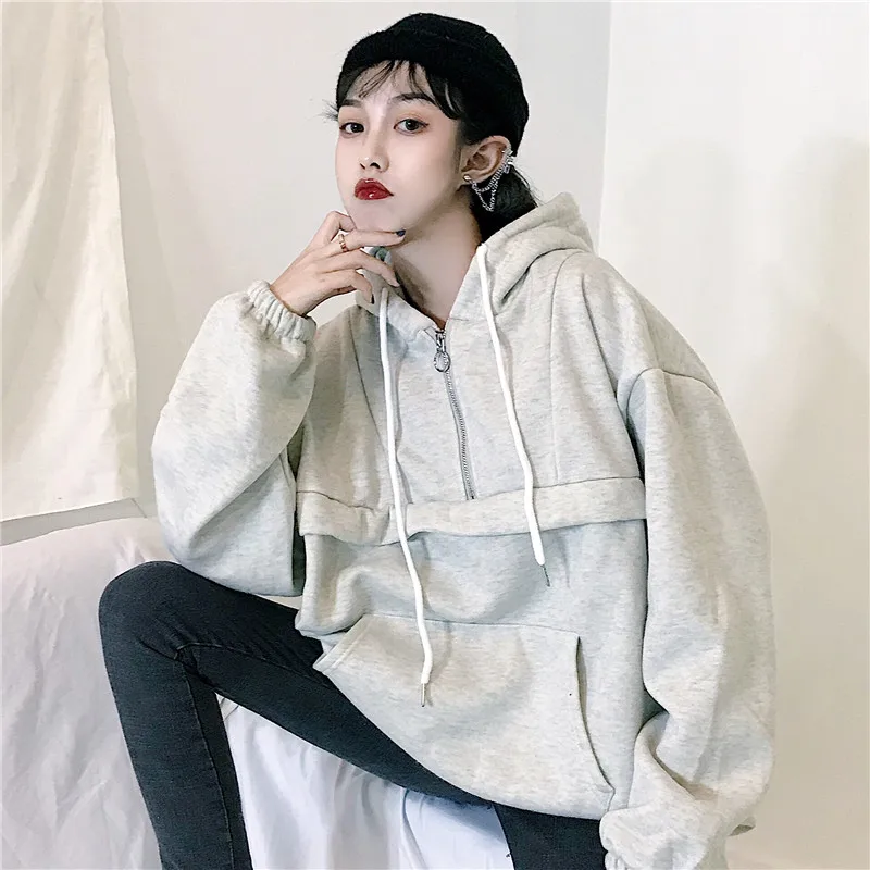  Hoodies Women Hooded Solid Winter Warm Thicker Plus Velvet Loose Womens Hoodie Trendy Simple All-ma