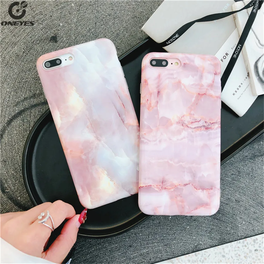 Girl style Pink Glossy Marble Phone Cases For iphone 6 6s X Cases Soft