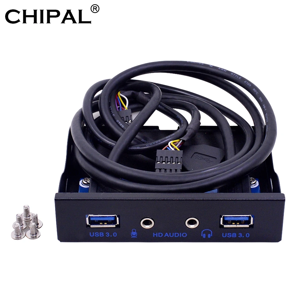 

20Pin 3.5" Floppy Bay 4 Port USB 3.0 Hub Splitter HD Audio 3.5mm Earphone Jack Mic Interface Front Panel Bracket Adapter for PC