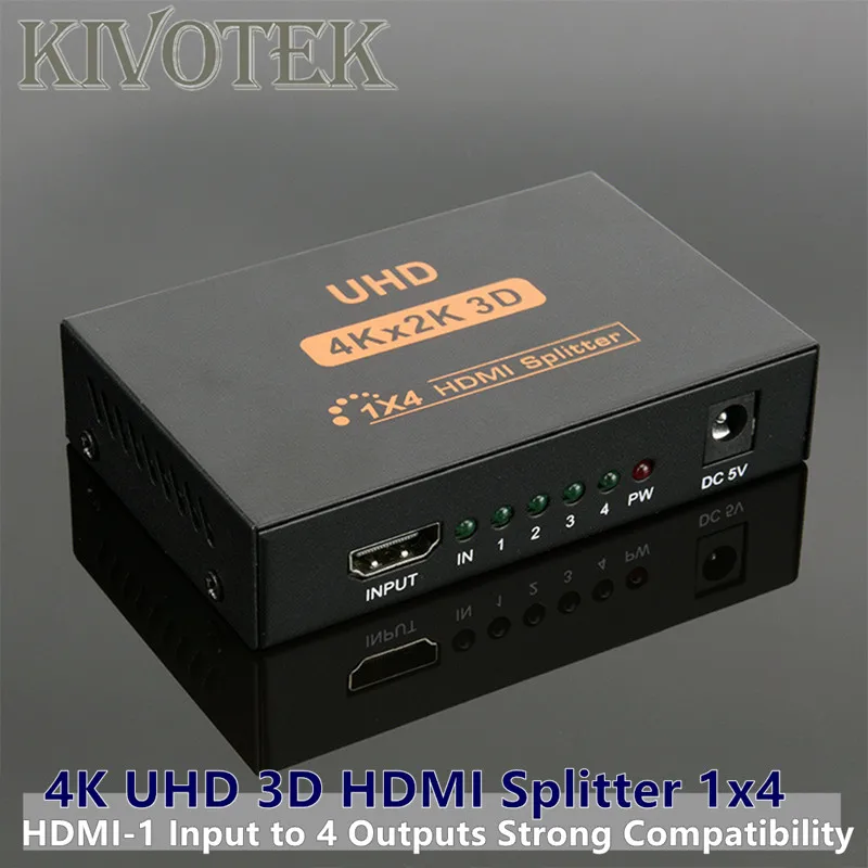 T4K 3D UHD 1x4 HDMI Splitter Adapter,1xHDMI Signal Input Split to 4xHDMI Female Connector For HDTV DVD,STB,PS23 PSP Free Shipping (2)