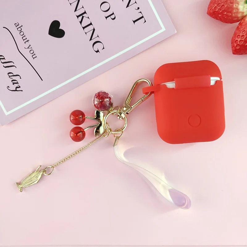 Роскошный корейский кристалл вишня Декор силиконовый чехол для Apple аксессуары для airpods Bluetooth наушники защитная крышка милый брелок для ключей