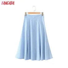 Tangada женская синяя шифоновая юбка миди с боковой молнией, модные женские юбки с открытым передом, Женская юбка с цветочным принтом 2M07