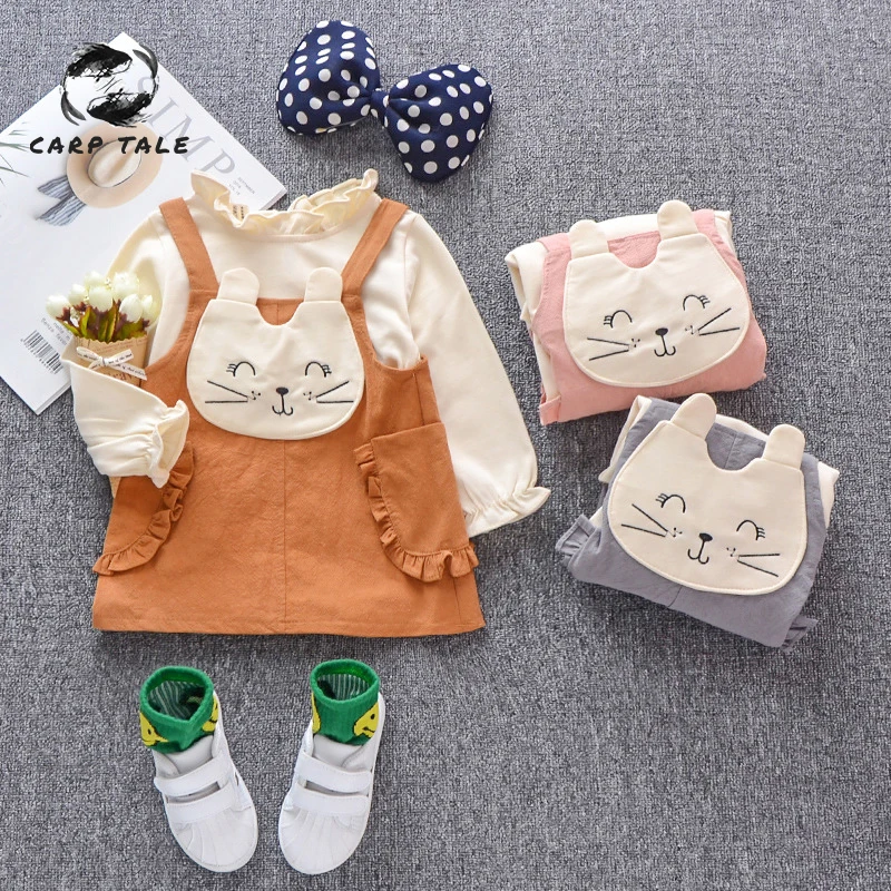 

Cute girls dress spring children's long-sleeved dress cute cat wild 1-3 years old female baby dress baby girl clothes 2019