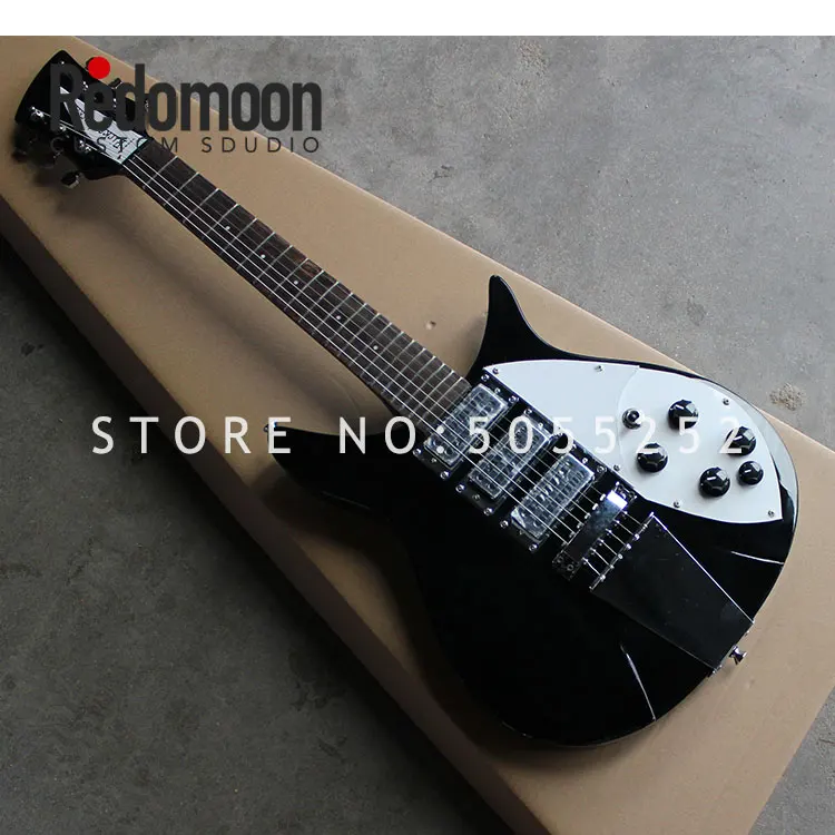 

Factory custom Rickenback electric guitar 6 strings with 3 pickups black color long tail musical instrument shop