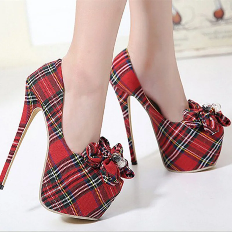 red_vintage_plaid_platform_heels