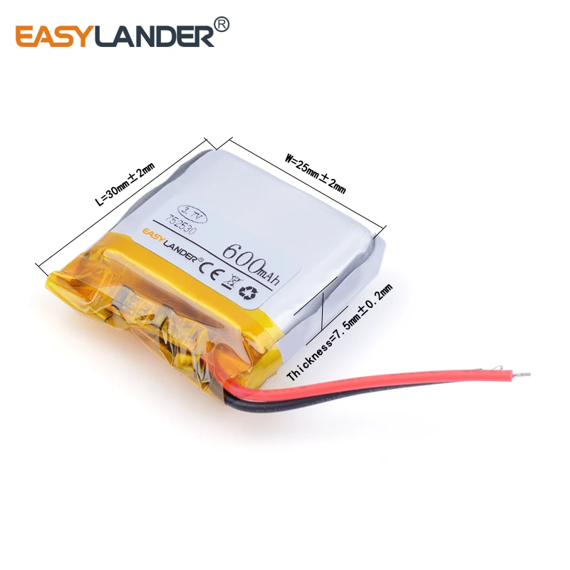 752530 литий полимерный аккумулятор 3 7 V 600MAH для Bluetooth гарнитуры 3D очки Смарт часы