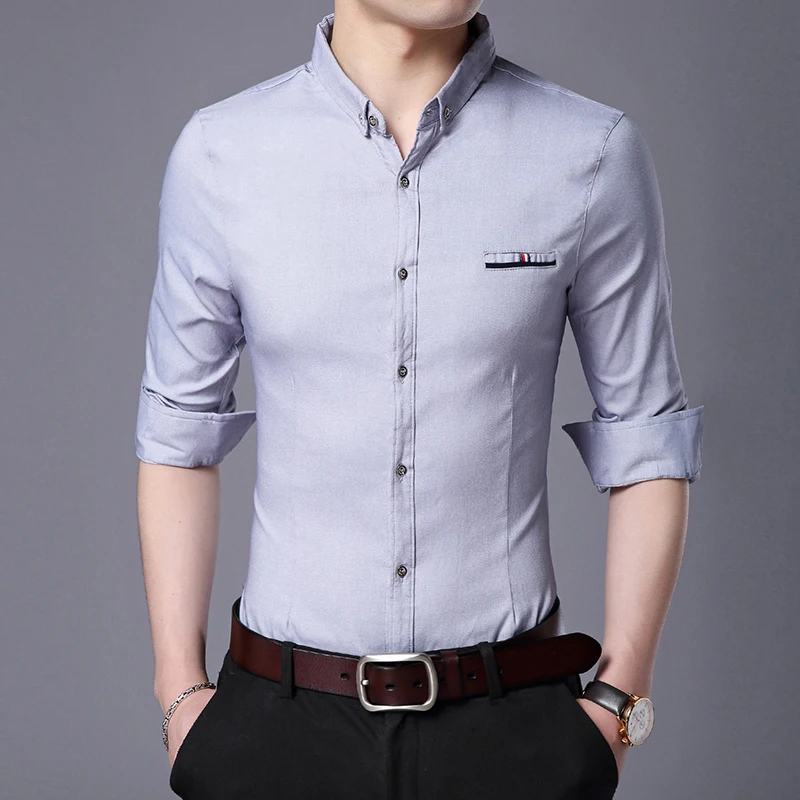 Модная брендовая дизайнерская рубашка мужская однотонная приталенная уличная одежда с длинным рукавом Однотонная повседневная мужская одежда