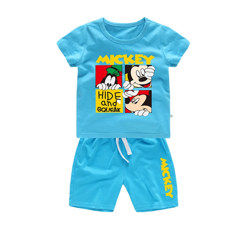 Новая летняя футболка с Микки Маусом для мальчиков+ спортивные шорты хлопковая куртка детская спортивная одежда с героями мультфильмов