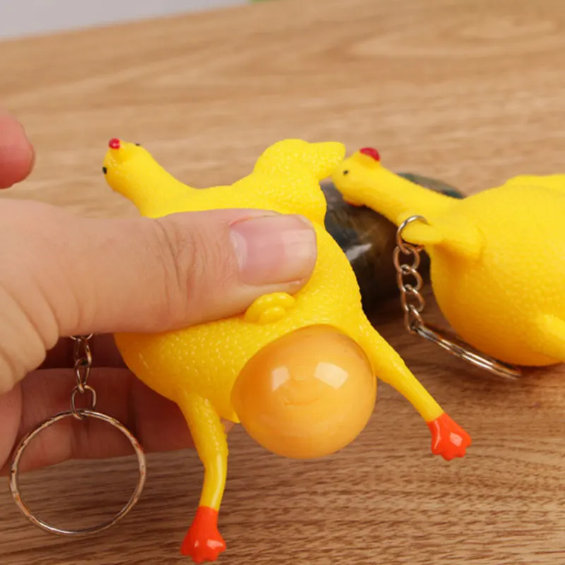 

Chicken Egg Laying Hens Cartoon Keychain Crowded Stress Ball Cute Key Ring Holder Animal Hens Keycover Children Gift