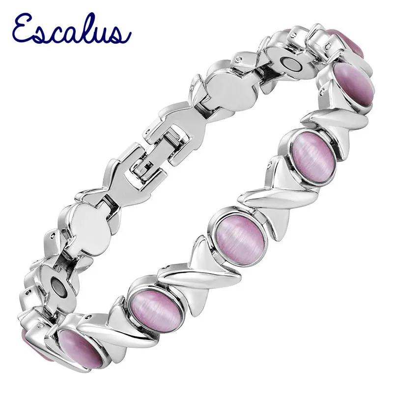Escalus, Женский светильник, фиолетовые камни «кошачий глаз», серебряный браслет, магнитный, Дамский, очаровательный, ювелирное изделие, исцеляющий браслет, браслет
