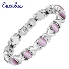 Escalus, Женский светильник, фиолетовые камни «кошачий глаз», серебряный браслет, магнитный, Дамский, очаровательный, ювелирное изделие, исцеляющий браслет, браслет