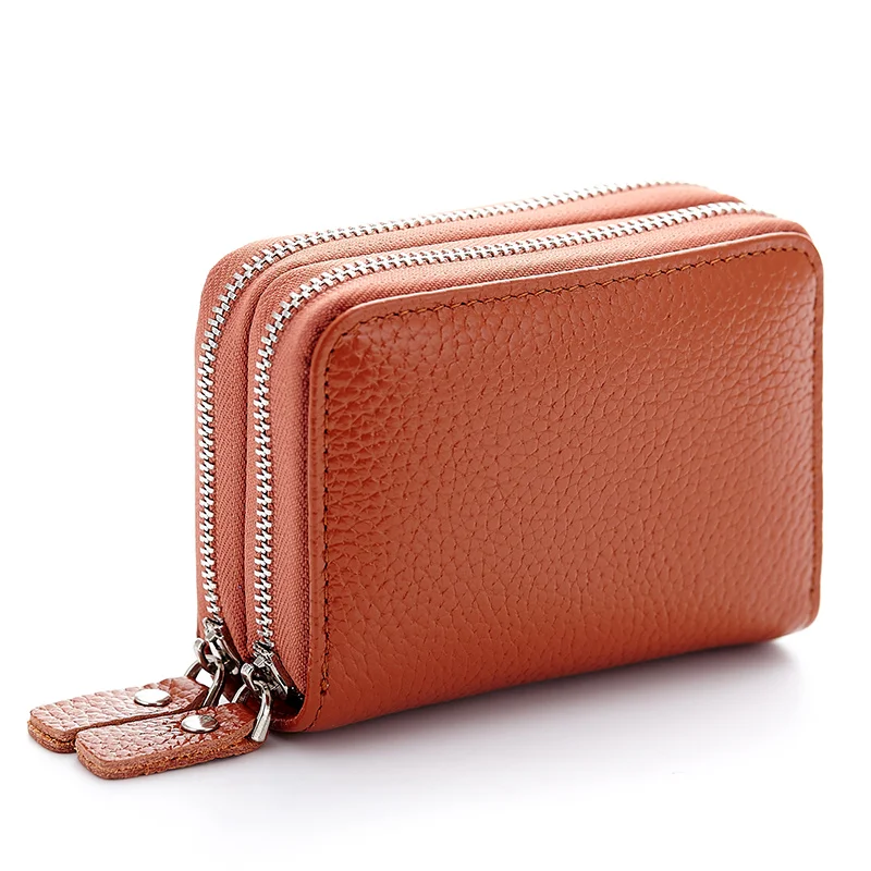 

Premium Genuine Leather Double Zipper Compartment Businessmen Card Holders 2018 Hot Brand Large Capacity Credit Card Wallets