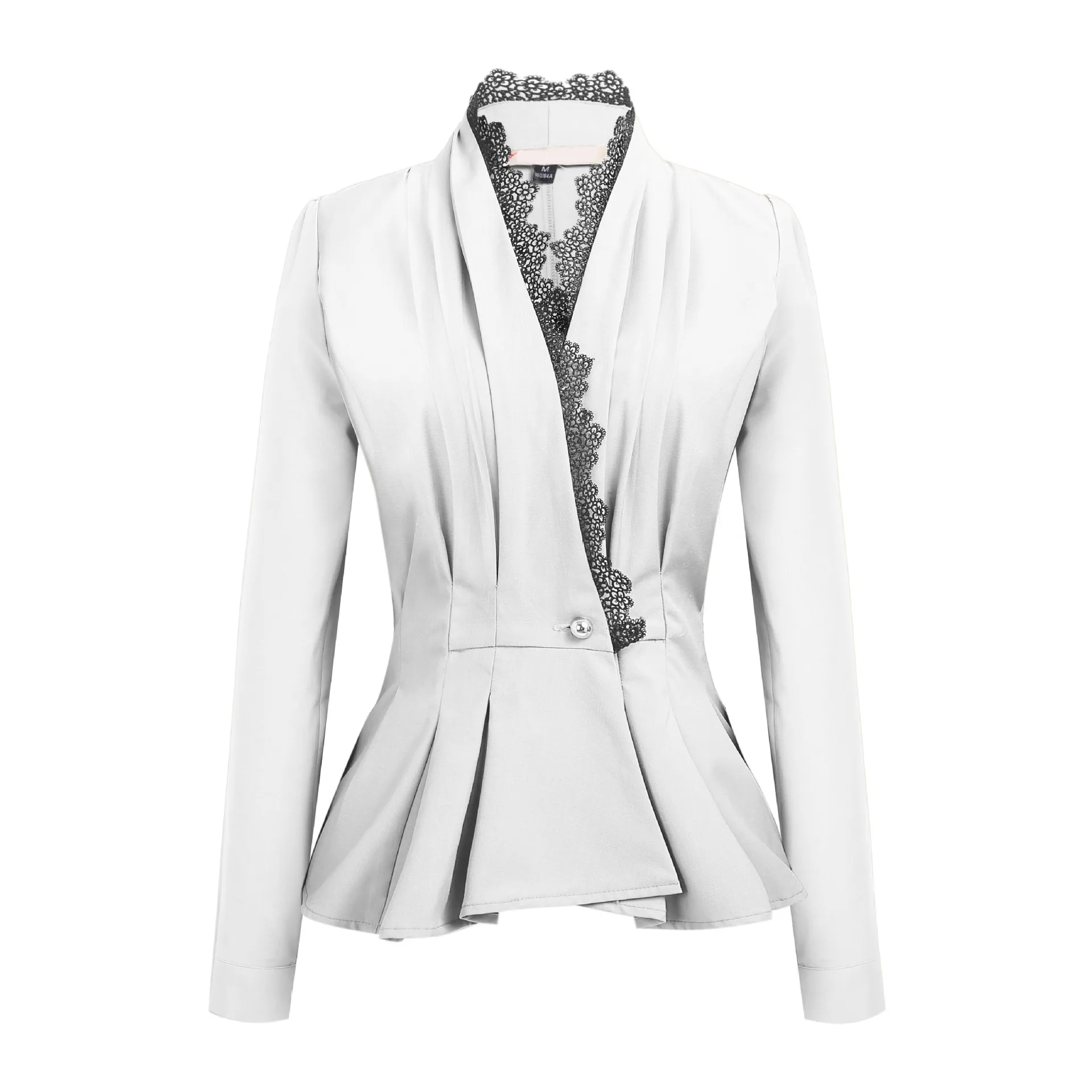 Модные осенние женские блейзеры и куртки для работы, офисный женский костюм, тонкий, белый, черный, на одной пуговице, деловой Женский блейзер, кружевное пальто
