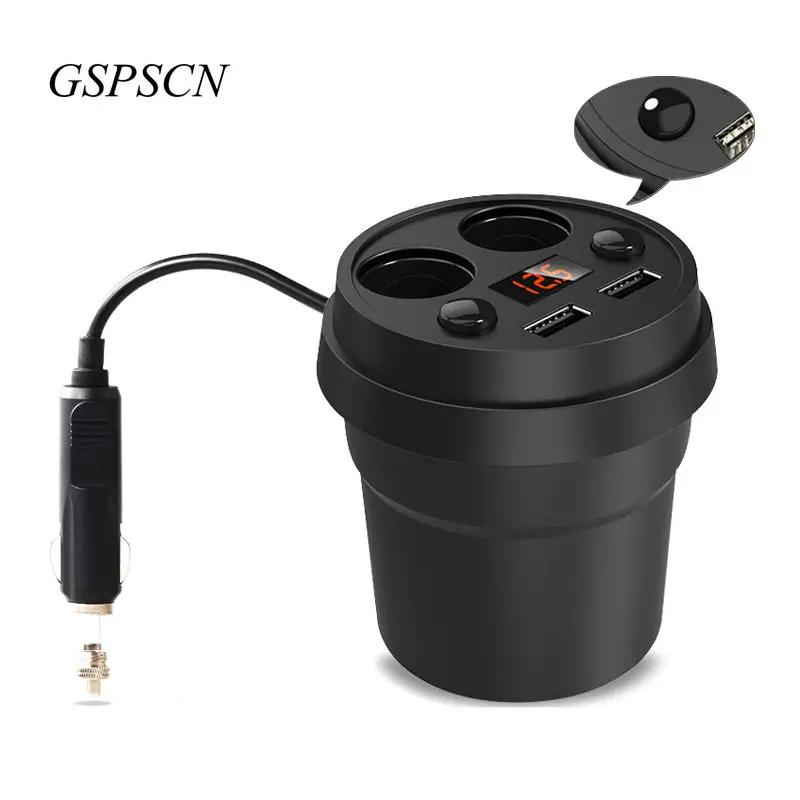 

GSPSCN Cup Car Power Inverter 5V 3A Dual USB Car Charger Voltage LED Screen Display 2 Car Cigarette Lighter Auto Inverter