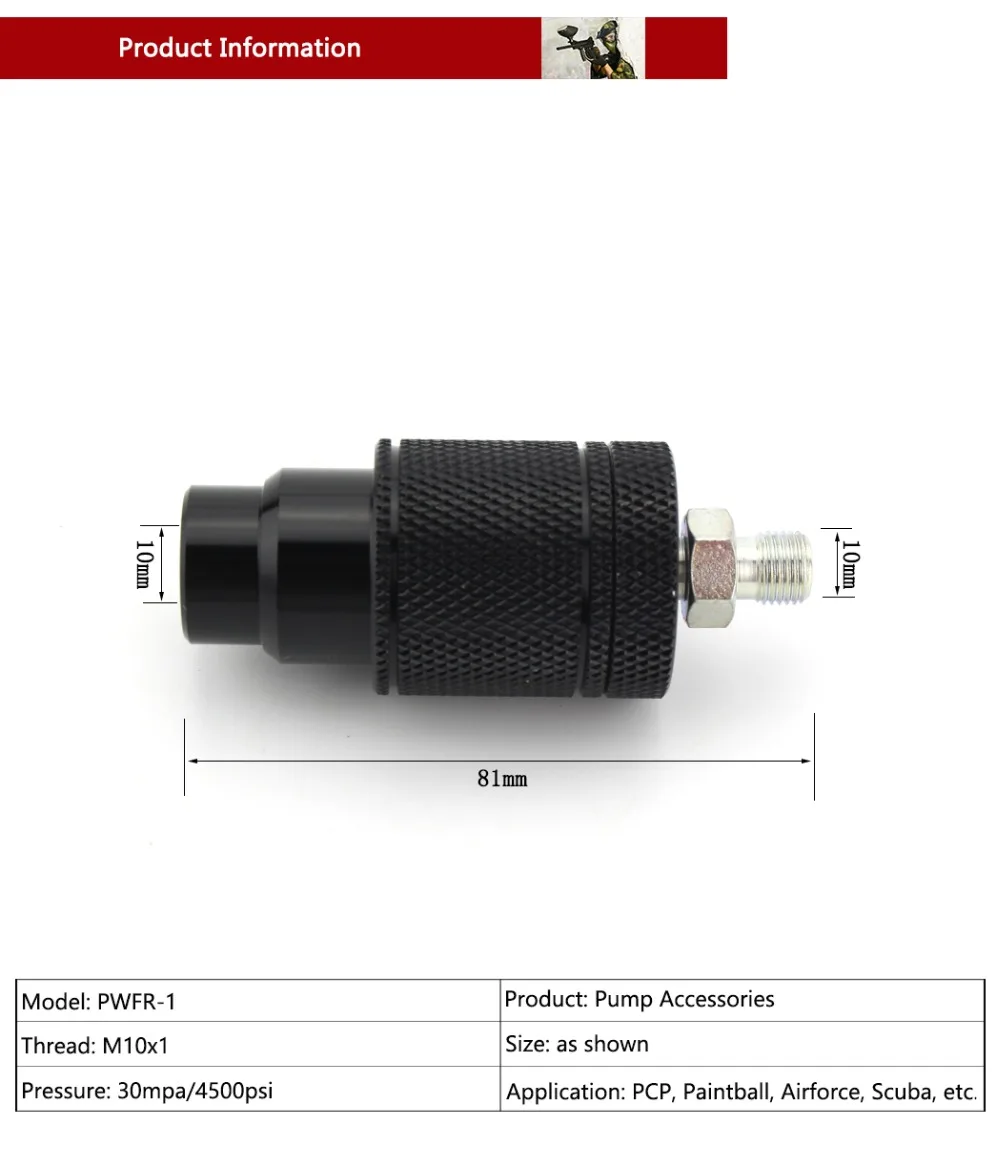 PCP Airforce Пейнтбол рук воздушный насос воды-маслоотделитель с быстрой смены навесного оборудования 50 см Давление шланг Бесплатная фильтр M10x1